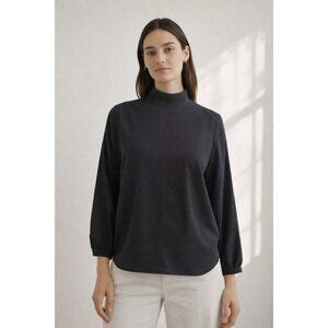 Everlane Womens Cupro Mockneck Blouse Sz 2 Washed Black Textured Top Minimalist